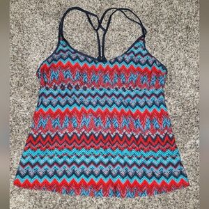 Women’s Blue & Red Zigzag Tankini Swim Top